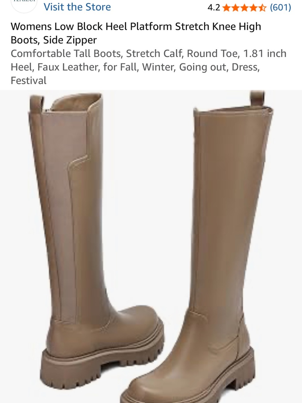 Knee-High Platform Lug Sole Boots - Taupe